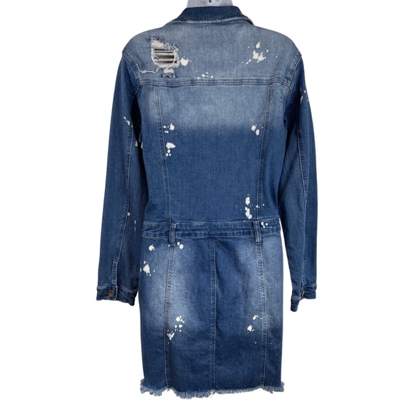 Fashion Nova Distressed Stretch Denim Button Front Dress L Blue Pockets - Picture 7 of 13